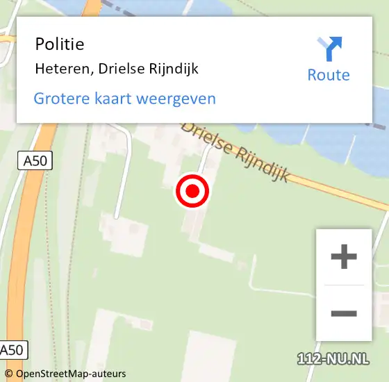 Locatie op kaart van de 112 melding: Politie Heteren, Drielse Rijndijk op 1 oktober 2023 11:45