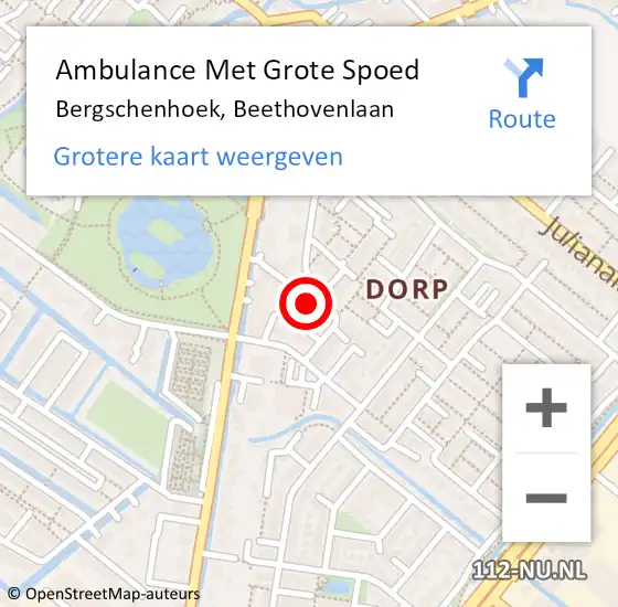 Locatie op kaart van de 112 melding: Ambulance Met Grote Spoed Naar Bergschenhoek, Beethovenlaan op 1 oktober 2023 11:58