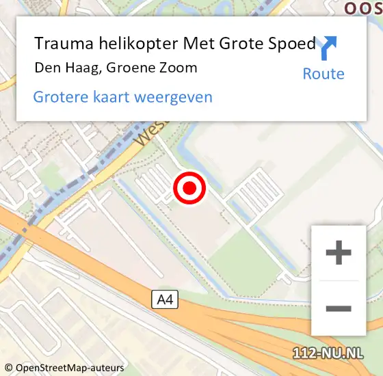 Locatie op kaart van de 112 melding: Trauma helikopter Met Grote Spoed Naar Den Haag, Groene Zoom op 1 oktober 2023 12:19