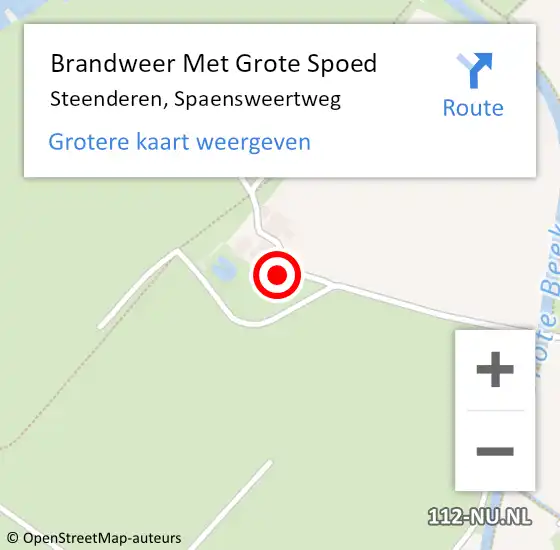 Locatie op kaart van de 112 melding: Brandweer Met Grote Spoed Naar Steenderen, Spaensweertweg op 1 oktober 2023 12:31