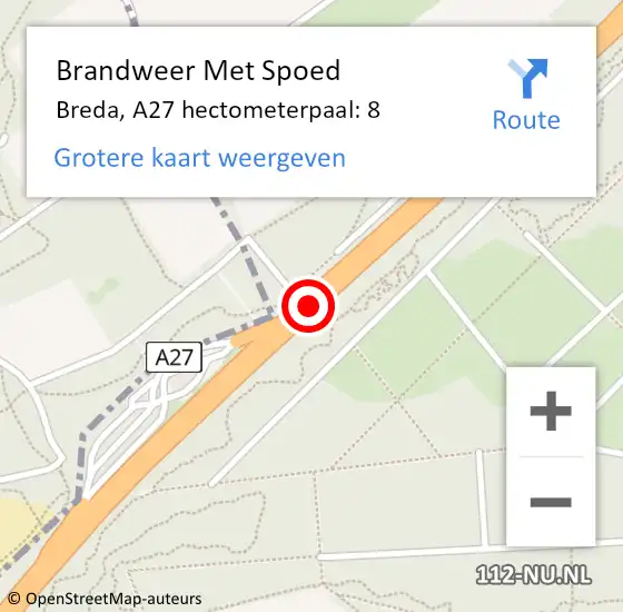 Locatie op kaart van de 112 melding: Brandweer Met Spoed Naar Breda, A27 hectometerpaal: 8 op 1 oktober 2023 12:39