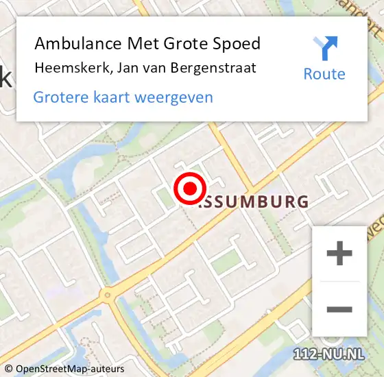 Locatie op kaart van de 112 melding: Ambulance Met Grote Spoed Naar Heemskerk, Jan van Bergenstraat op 1 oktober 2023 12:46