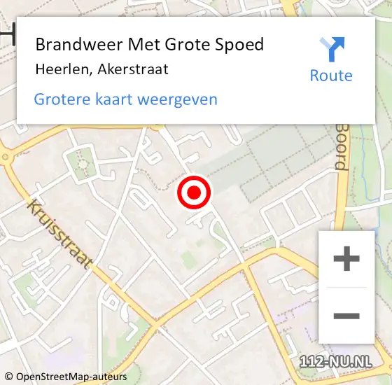 Locatie op kaart van de 112 melding: Brandweer Met Grote Spoed Naar Heerlen, Akerstraat op 1 oktober 2023 13:34