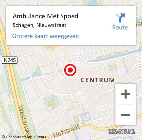 Locatie op kaart van de 112 melding: Ambulance Met Spoed Naar Schagen, Nieuwstraat op 1 oktober 2023 13:51
