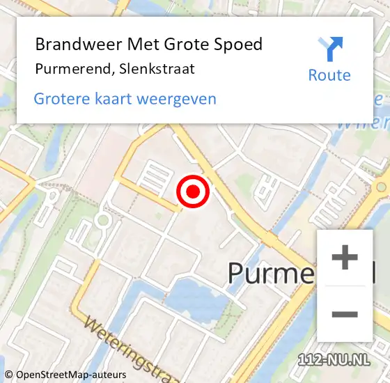 Locatie op kaart van de 112 melding: Brandweer Met Grote Spoed Naar Purmerend, Slenkstraat op 1 oktober 2023 13:54