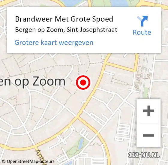 Locatie op kaart van de 112 melding: Brandweer Met Grote Spoed Naar Bergen op Zoom, Sint-Josephstraat op 1 oktober 2023 14:10