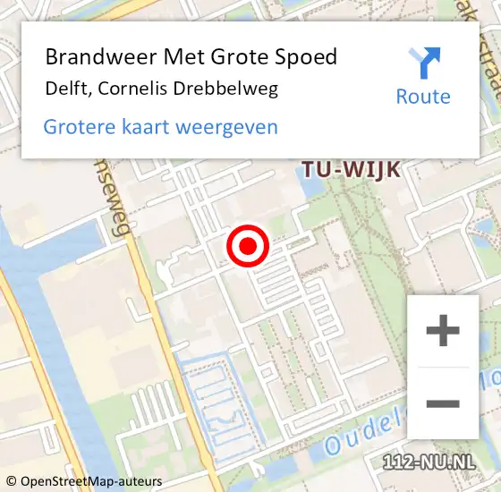 Locatie op kaart van de 112 melding: Brandweer Met Grote Spoed Naar Delft, Cornelis Drebbelweg op 1 oktober 2023 14:11