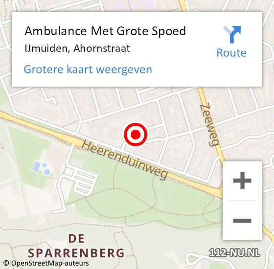 Locatie op kaart van de 112 melding: Ambulance Met Grote Spoed Naar IJmuiden, Ahornstraat op 1 oktober 2023 14:45