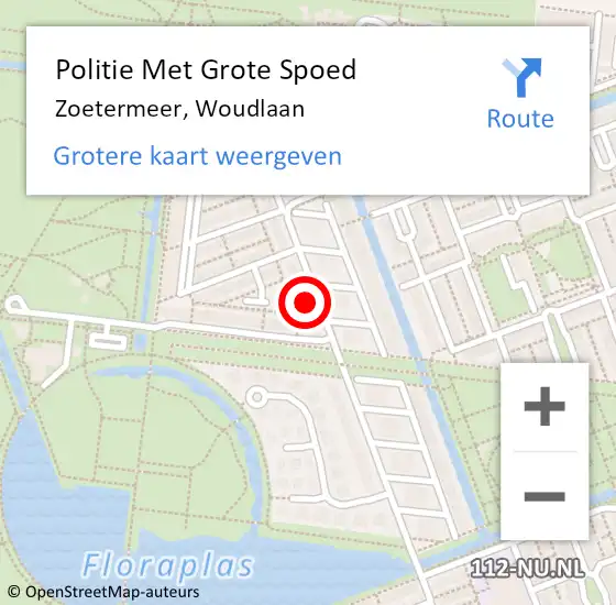 Locatie op kaart van de 112 melding: Politie Met Grote Spoed Naar Zoetermeer, Woudlaan op 1 oktober 2023 14:58