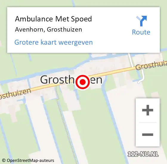 Locatie op kaart van de 112 melding: Ambulance Met Spoed Naar Avenhorn, Grosthuizen op 1 oktober 2023 15:40