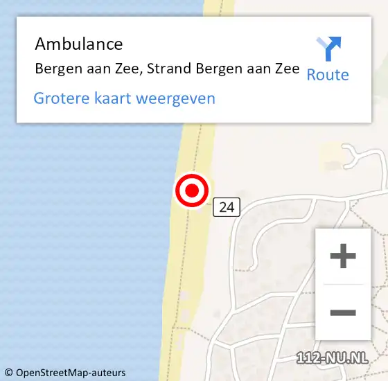 Locatie op kaart van de 112 melding: Ambulance Bergen aan Zee, Strand Bergen aan Zee op 1 oktober 2023 15:54