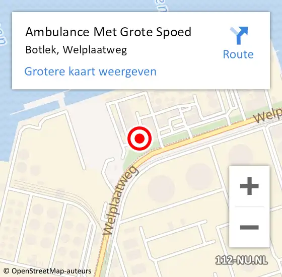 Locatie op kaart van de 112 melding: Ambulance Met Grote Spoed Naar Botlek, Welplaatweg op 1 oktober 2023 16:02