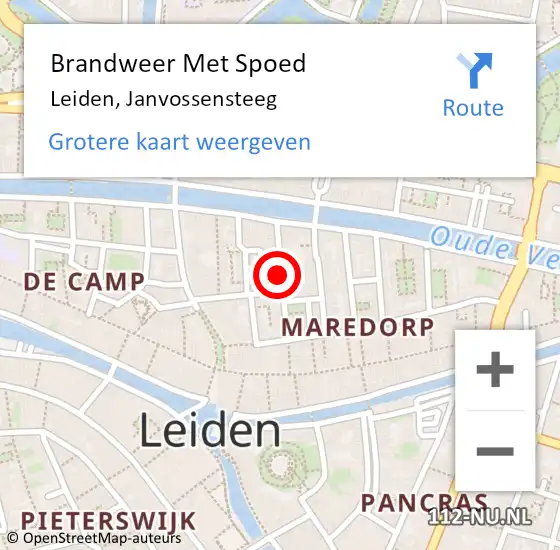 Locatie op kaart van de 112 melding: Brandweer Met Spoed Naar Leiden, Janvossensteeg op 1 oktober 2023 16:10