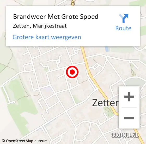 Locatie op kaart van de 112 melding: Brandweer Met Grote Spoed Naar Zetten, Marijkestraat op 1 oktober 2023 16:16