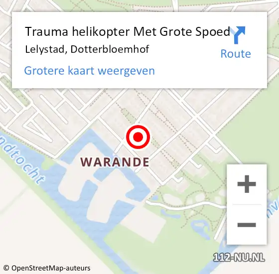 Locatie op kaart van de 112 melding: Trauma helikopter Met Grote Spoed Naar Lelystad, Dotterbloemhof op 1 oktober 2023 16:33