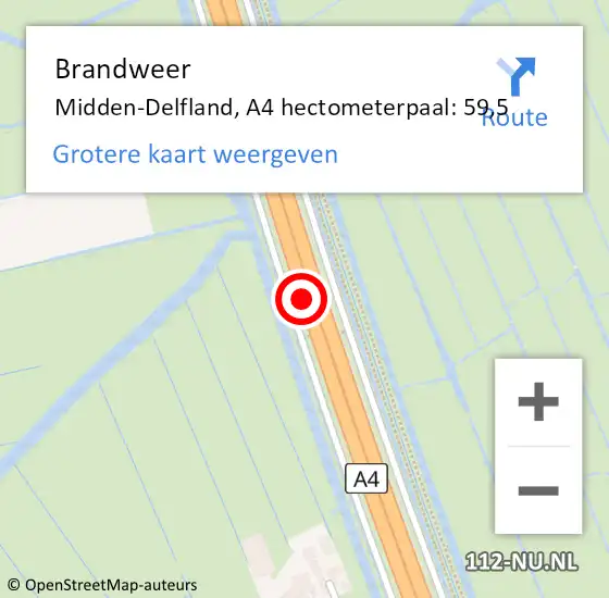 Locatie op kaart van de 112 melding: Brandweer Midden-Delfland, A4 hectometerpaal: 59,5 op 1 oktober 2023 16:34