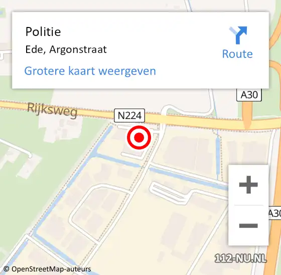 Locatie op kaart van de 112 melding: Politie Ede, Argonstraat op 1 oktober 2023 16:38