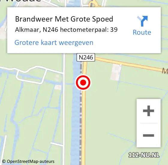 Locatie op kaart van de 112 melding: Brandweer Met Grote Spoed Naar Alkmaar, N246 hectometerpaal: 39 op 1 oktober 2023 16:54