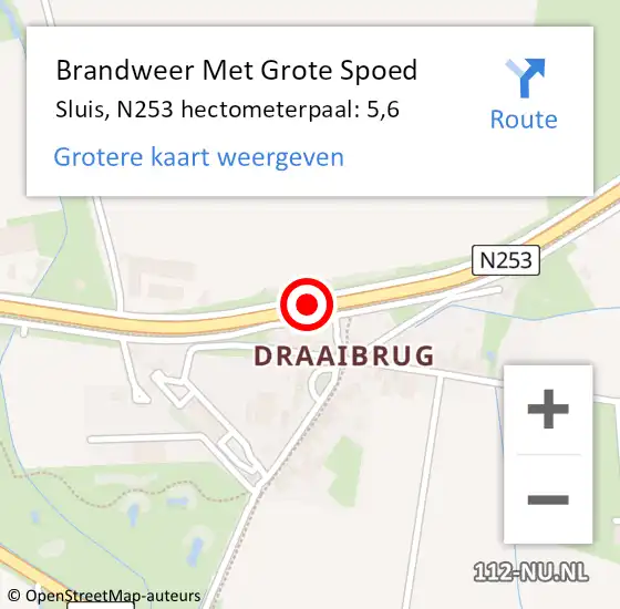 Locatie op kaart van de 112 melding: Brandweer Met Grote Spoed Naar Sluis, N253 hectometerpaal: 5,6 op 1 oktober 2023 17:07