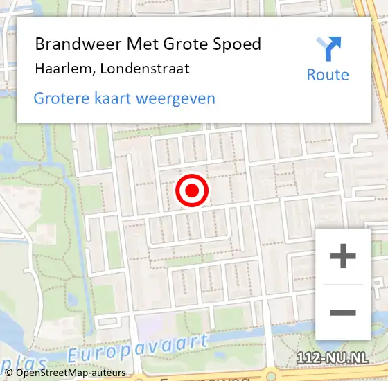 Locatie op kaart van de 112 melding: Brandweer Met Grote Spoed Naar Haarlem, Londenstraat op 1 oktober 2023 17:23