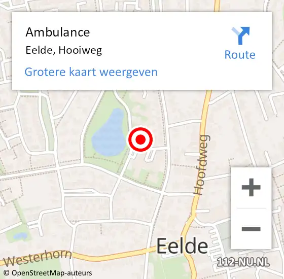 Locatie op kaart van de 112 melding: Ambulance Eelde, Hooiweg op 1 oktober 2023 17:44