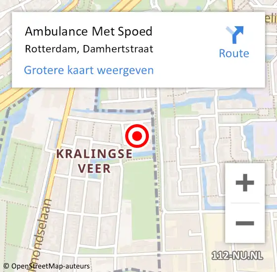 Locatie op kaart van de 112 melding: Ambulance Met Spoed Naar Rotterdam, Damhertstraat op 1 oktober 2023 17:47