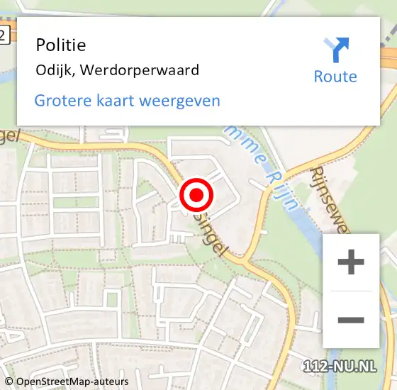 Locatie op kaart van de 112 melding: Politie Odijk, Werdorperwaard op 1 oktober 2023 17:51