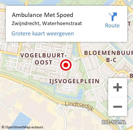 Locatie op kaart van de 112 melding: Ambulance Met Spoed Naar Zwijndrecht, Waterhoenstraat op 1 oktober 2023 17:55