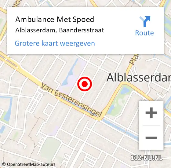 Locatie op kaart van de 112 melding: Ambulance Met Spoed Naar Alblasserdam, Baandersstraat op 1 oktober 2023 18:01