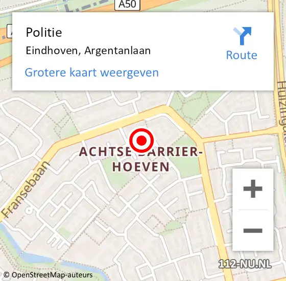 Locatie op kaart van de 112 melding: Politie Eindhoven, Argentanlaan op 1 oktober 2023 18:08