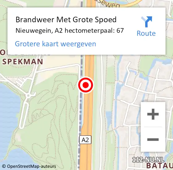 Locatie op kaart van de 112 melding: Brandweer Met Grote Spoed Naar Nieuwegein, A2 hectometerpaal: 67 op 1 oktober 2023 18:14
