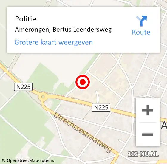 Locatie op kaart van de 112 melding: Politie Amerongen, Bertus Leendersweg op 1 oktober 2023 18:26
