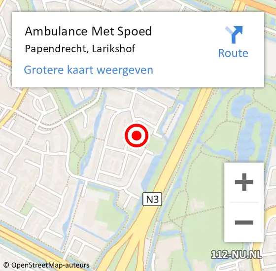 Locatie op kaart van de 112 melding: Ambulance Met Spoed Naar Papendrecht, Larikshof op 1 oktober 2023 18:36