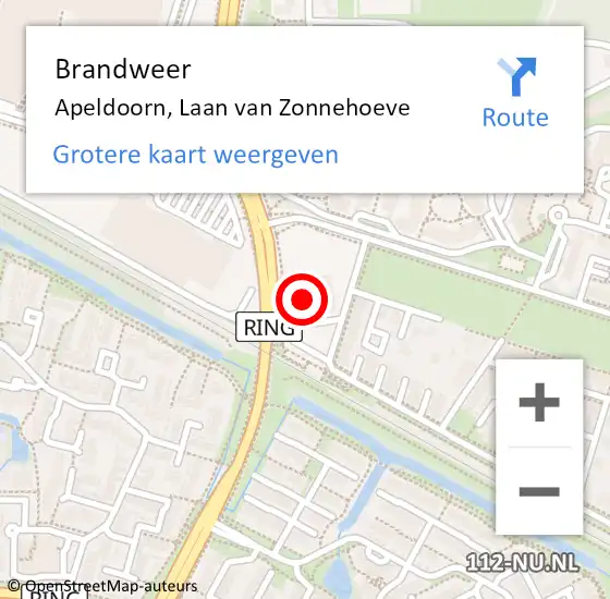 Locatie op kaart van de 112 melding: Brandweer Apeldoorn, Laan van Zonnehoeve op 1 oktober 2023 18:51