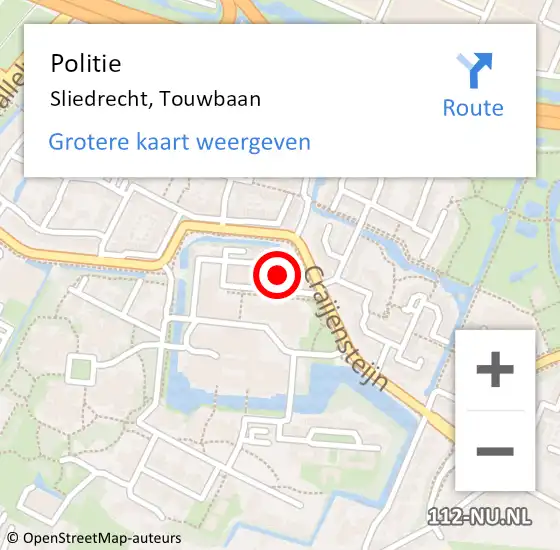 Locatie op kaart van de 112 melding: Politie Sliedrecht, Touwbaan op 1 oktober 2023 20:15