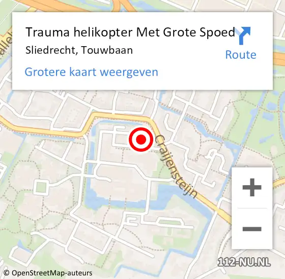 Locatie op kaart van de 112 melding: Trauma helikopter Met Grote Spoed Naar Sliedrecht, Touwbaan op 1 oktober 2023 20:17