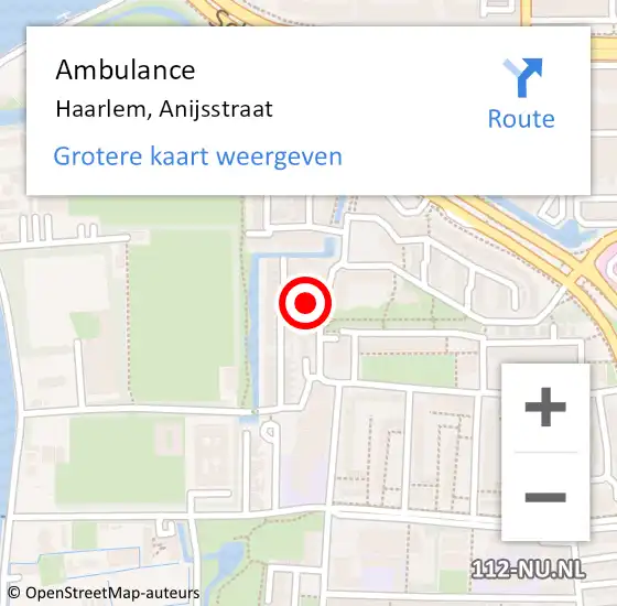 Locatie op kaart van de 112 melding: Ambulance Haarlem, Anijsstraat op 1 oktober 2023 20:20