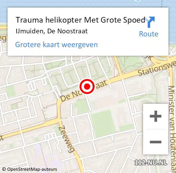 Locatie op kaart van de 112 melding: Trauma helikopter Met Grote Spoed Naar IJmuiden, De Noostraat op 1 oktober 2023 20:25