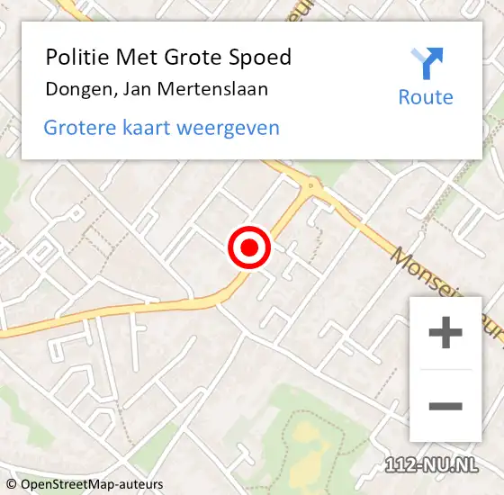 Locatie op kaart van de 112 melding: Politie Met Grote Spoed Naar Dongen, Jan Mertenslaan op 1 oktober 2023 20:38