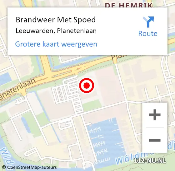 Locatie op kaart van de 112 melding: Brandweer Met Spoed Naar Leeuwarden, Planetenlaan op 1 oktober 2023 20:44