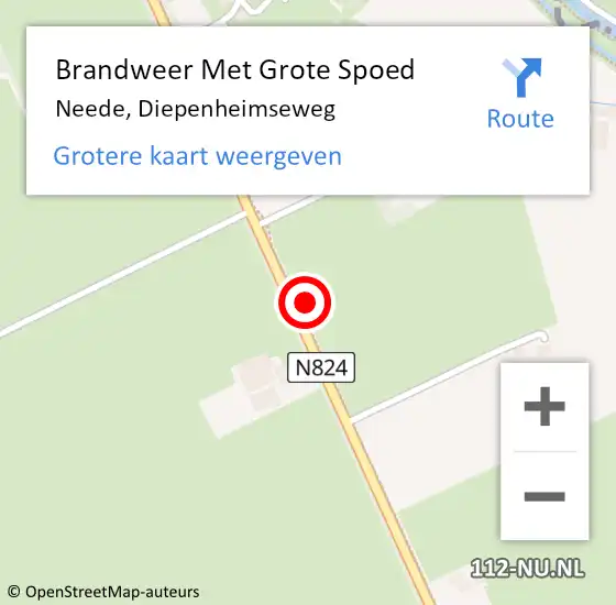 Locatie op kaart van de 112 melding: Brandweer Met Grote Spoed Naar Neede, Diepenheimseweg op 1 oktober 2023 21:48