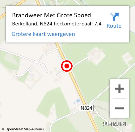 Locatie op kaart van de 112 melding: Brandweer Met Grote Spoed Naar Berkelland, N824 hectometerpaal: 7,4 op 1 oktober 2023 21:52