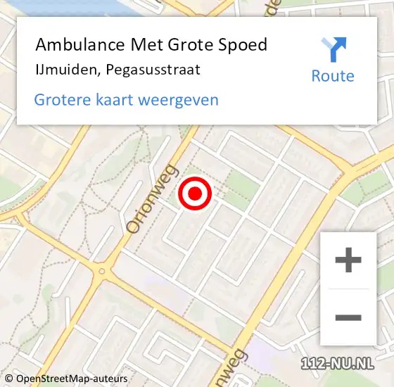 Locatie op kaart van de 112 melding: Ambulance Met Grote Spoed Naar IJmuiden, Pegasusstraat op 1 oktober 2023 21:59