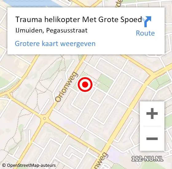 Locatie op kaart van de 112 melding: Trauma helikopter Met Grote Spoed Naar IJmuiden, Pegasusstraat op 1 oktober 2023 21:59