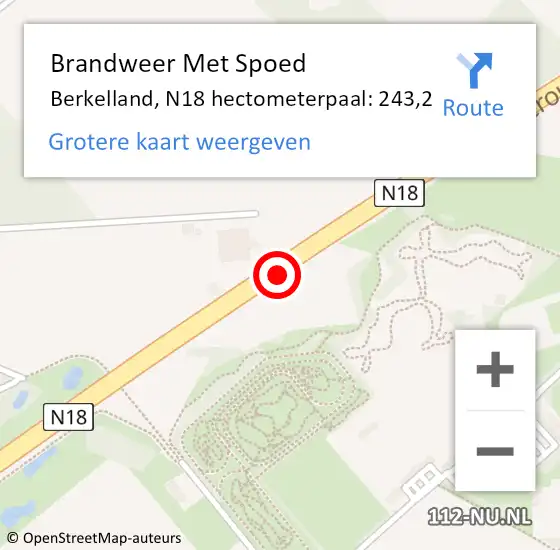 Locatie op kaart van de 112 melding: Brandweer Met Spoed Naar Berkelland, N18 hectometerpaal: 243,2 op 1 oktober 2023 23:05