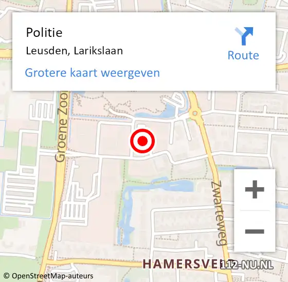 Locatie op kaart van de 112 melding: Politie Leusden, Larikslaan op 1 oktober 2023 23:05