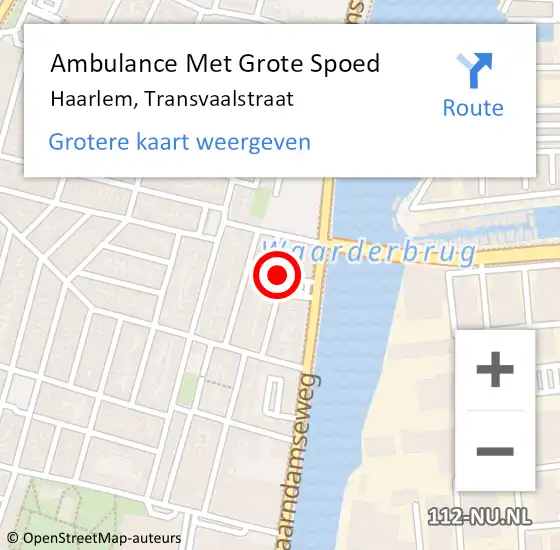 Locatie op kaart van de 112 melding: Ambulance Met Grote Spoed Naar Haarlem, Transvaalstraat op 1 oktober 2023 23:24