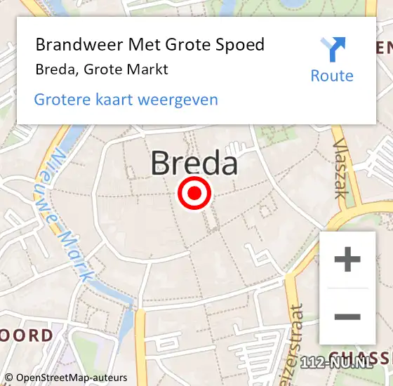 Locatie op kaart van de 112 melding: Brandweer Met Grote Spoed Naar Breda, Grote Markt op 2 oktober 2023 00:28