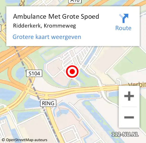 Locatie op kaart van de 112 melding: Ambulance Met Grote Spoed Naar Ridderkerk, Krommeweg op 2 oktober 2023 00:56