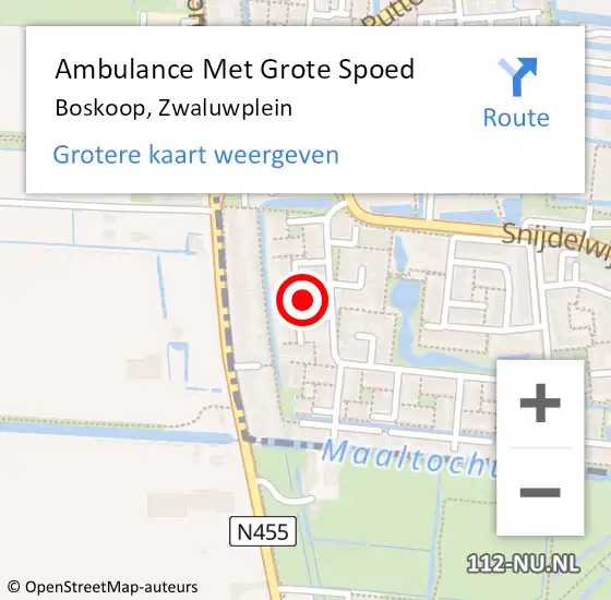 Locatie op kaart van de 112 melding: Ambulance Met Grote Spoed Naar Boskoop, Zwaluwplein op 2 oktober 2023 04:24